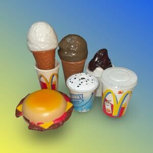 McDonalds Play Food Lot 7pc Cheeseburger w/ Bite McFlurry Cups Toy